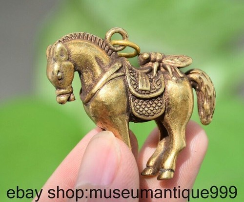 1.6" Chinese Pure brass Feng Shui 12 Zodiac Animal horse Cicada Pendant - Picture 5 of 7