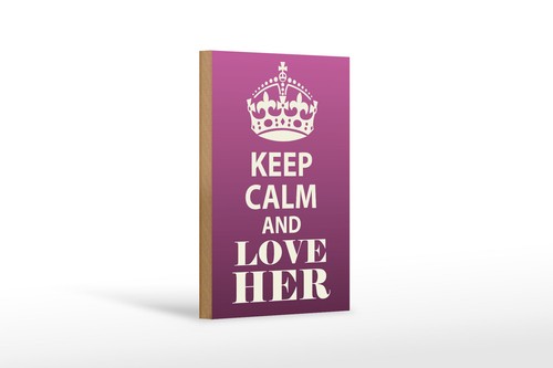 Letrero de madera refrán 12x18 cm Keep Calm and love her Gift Schild letrero de madera - Imagen 1 de 5
