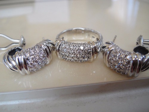 2450 $ DAVID YURMAN 18K WEISSGOLD, SS METRO GARNELEN DIAMANT OHRRINGE