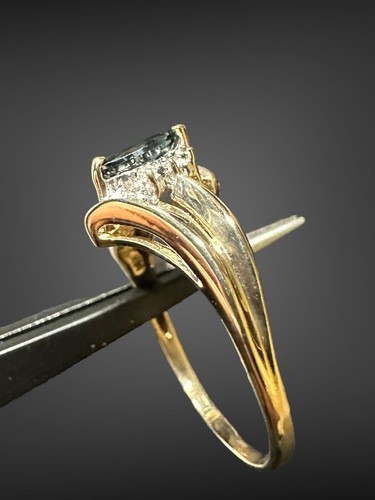 14k Yellow Gold Diamonds And Blue Sapphire Marquise Estate Ring Size 8 - Picture 4 of 9