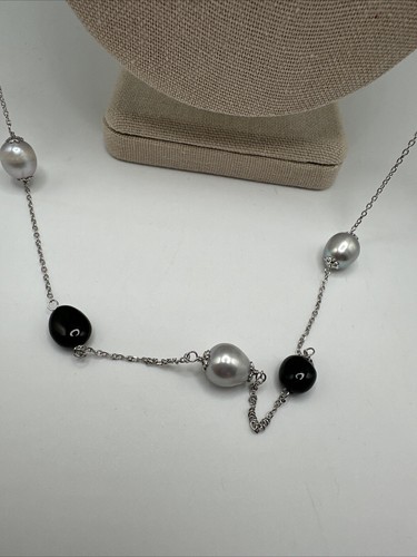 YGI Genuine Silver Pearl & Black Onyx Sterling Silver Long Necklace - Picture 4 of 5