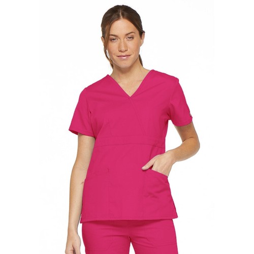 Dickies Womens Classic Fit Short Sleeve Empire Waist Mock Wrap Scrub Top Medium