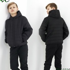 GIACCA RAGAZZO RAGAZZO TINTA UNITA NERA CON CAPPUCCIO ZIP PUFFER JACKET TAGLIE 7,8,9,10,11,12,13 