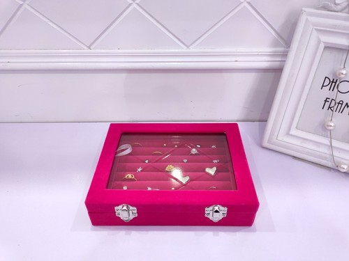 Caja de terciopelo para almacenamiento de joyas anillo pendiente forrado vitrina con tapa - Imagen 14 de 17
