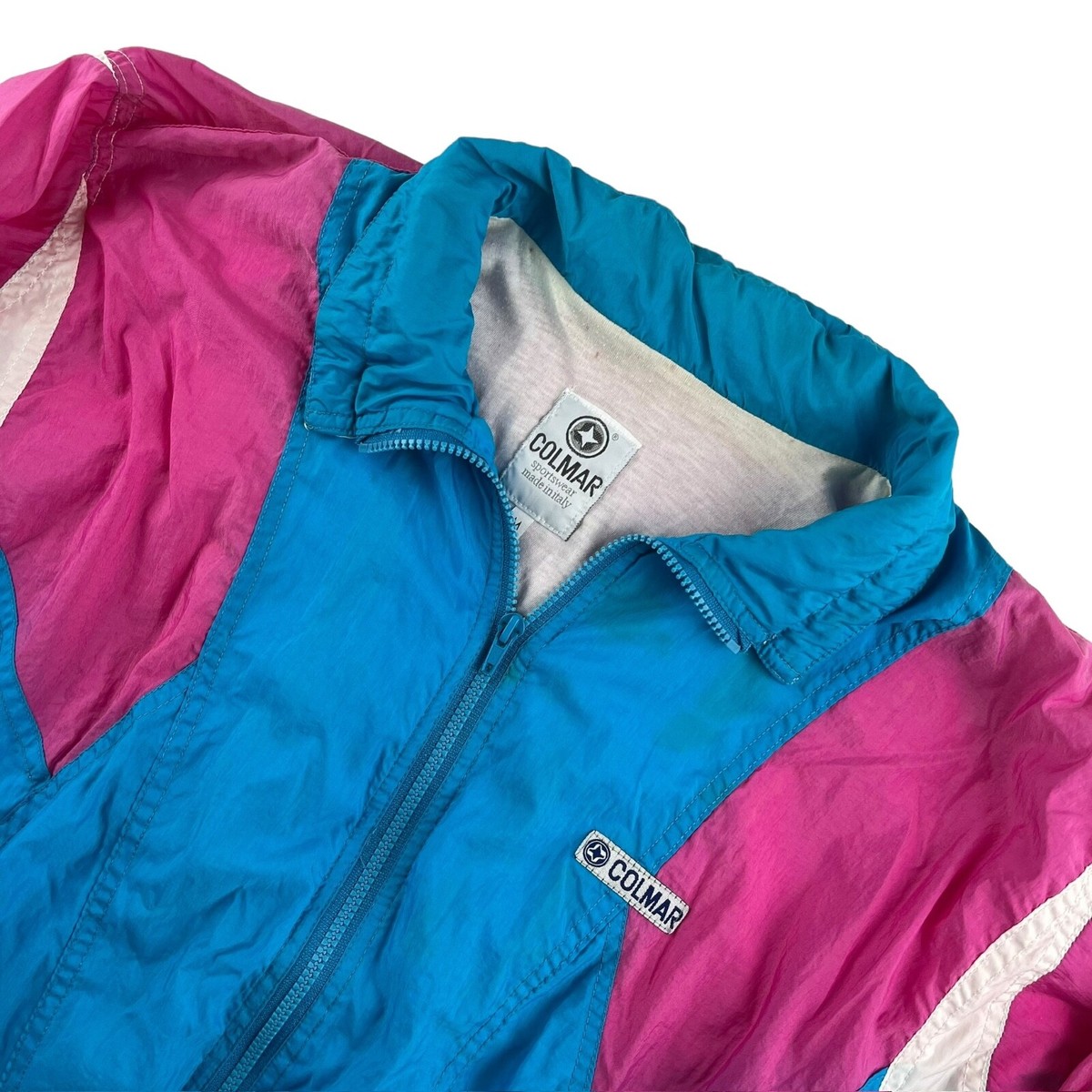 VTG Colmar Blue/Pink Nylon Blend Full-Zip Windbreaker Jacket