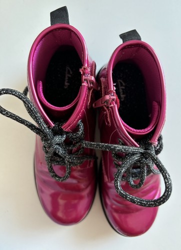 Clarks Girls Metallic Pink Boots w/Stars, Lace Up Front & Side Zippers Size 33 - Picture 10 of 14