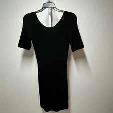 Guess Black Ribbed Knit Bodycon Dress Scoop Neck 3/4 Sleeves Size S
