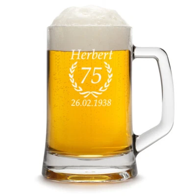 Chope à Bière 0,5L Pot Verre de avec Gravure Hommes Femmes Cadeau Anniversaire - Photo 1/3