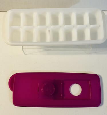 Tupperware Fresh 'N Pure 14 Slot Ice Cube Tray 2704A w/Raspberry Lid 2705A B
