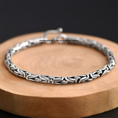 【S925】B04 Silver Bracelet Pure S925 Sterling Silver Chain Men Women 4mm Byzantine Link