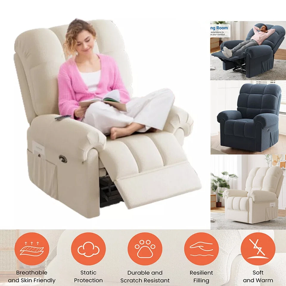 Teddy Fleece Elektrisch Sofa Relaxsessel Liegesessel Fernsehsessel Liegefunktion - Bild 3 von 4