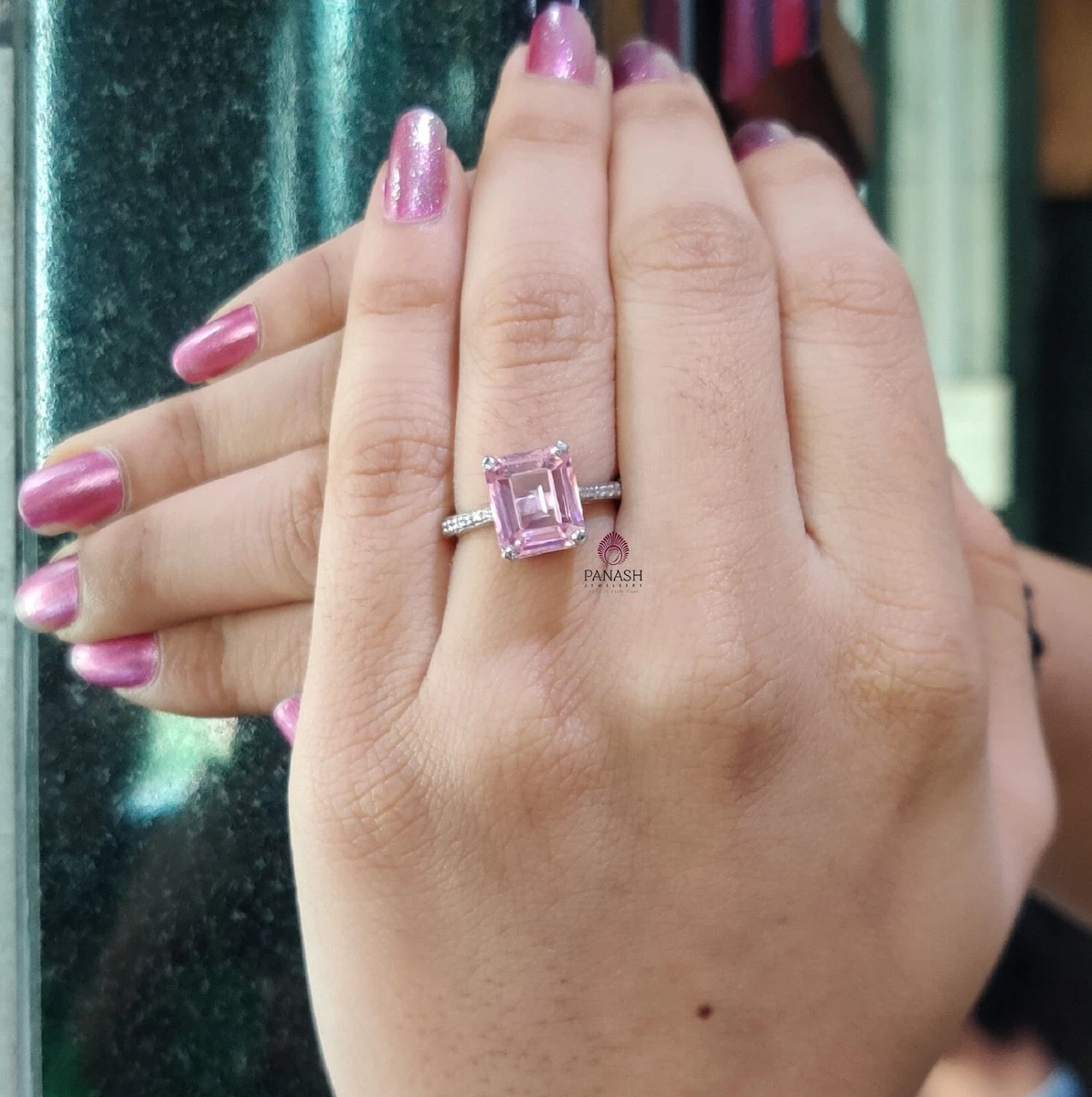 Pink diamond emerald cut ring deals