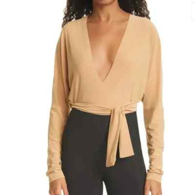 Norma Kamali Nude Tan Dolman Sleeve Wrap Around Bodysuit XL Boho Balletcore