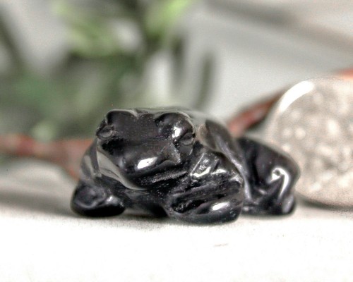 Frosch Totem schwarz vulkanisch Obsidian Edelstein Schnitzen Geist Tier Figur 7996 - Bild 5 von 6