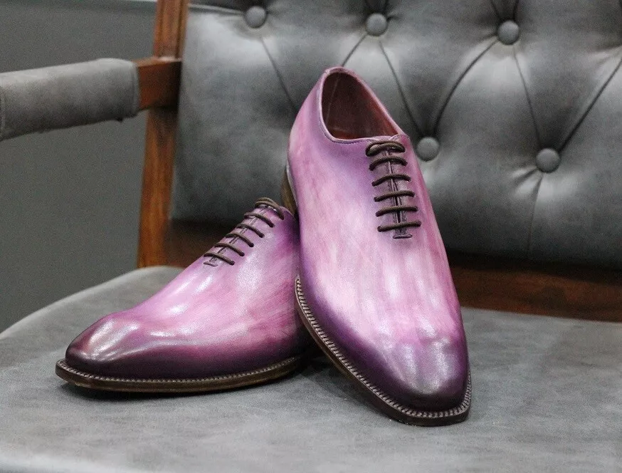 Handmade Men Purple Patina leather Oxford shoes Men Leather Party shoes