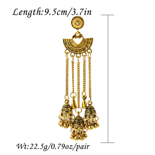 Damen Metallquaste Jhumka indische ethnische Bollywood Boho hängende Ohrringe Schmuck - Bild 39 von 131