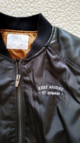 ZARA Boys Black Faux Leather Sleeves Bomber Jacket Sz 10 Org $45 - Picture 7 of 11