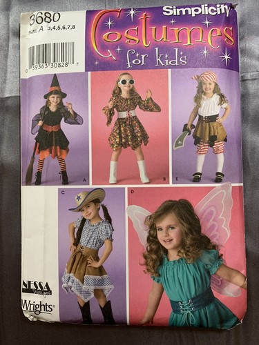 Simplicity 3680 Pattern Girl's Halloween Costume Witch Cowgirl Fairy Pirate  UC - Picture 1 of 2