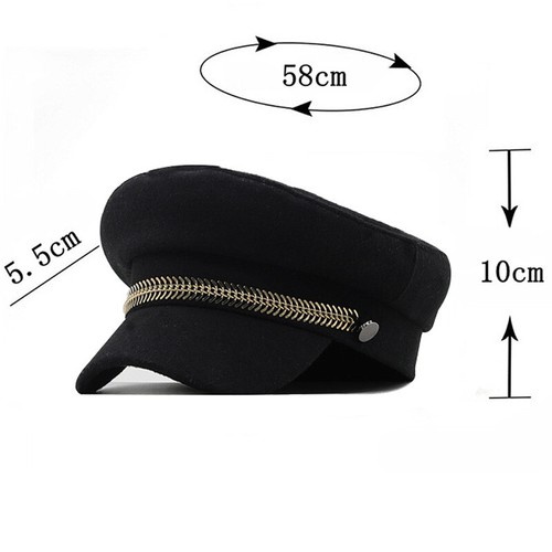 Unisex Faux Wool Captain Sailor Hat Army Style Flat Cap Chain Cabbie Beret Retro - Picture 6 of 8