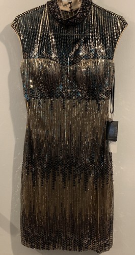 Sue Wong Black / Gold Sequins Sleeveless Party Dress Size 4 N4439 - Picture 6 of 8