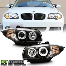 For Halogen Model 2008-2013 BMW E87 128i 135i Blk LED Halo Projector Headlights