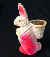1950's Egg Carton Crate Paper Mache Pink 9" Easter Bunny Rabbit Candy Container