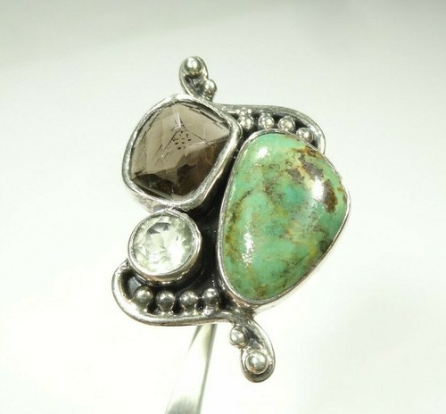 DESIGNER SANJEN TURQUOISE AQUAMARINE STATEMENT RING SIZE 9 STERLING 925 SILVER