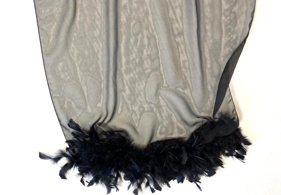 Sexy accesorio negro transparente envolvente bufanda pluma vintage transparente ver a través de Cejón para mujer Foto 4 de 4