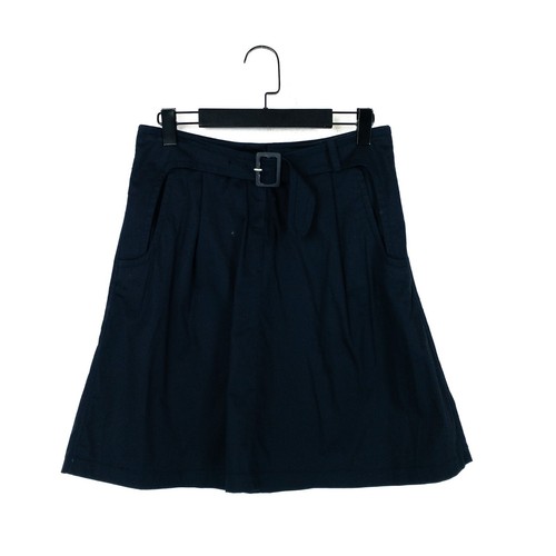 Armani Jeans Navy Blue Pleated Front Belted Stretch A-Line Skirt - Size 12