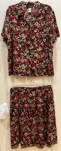 Sag Harbor Woman Matching Blouse Skirt Set Size 1X Black Multicolored Floral 221