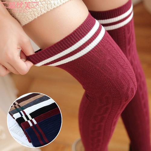 Girls Ladies Women Thigh High Over the Knee Socks Extra Long Striped Stockings - - Picture 2 of 29
