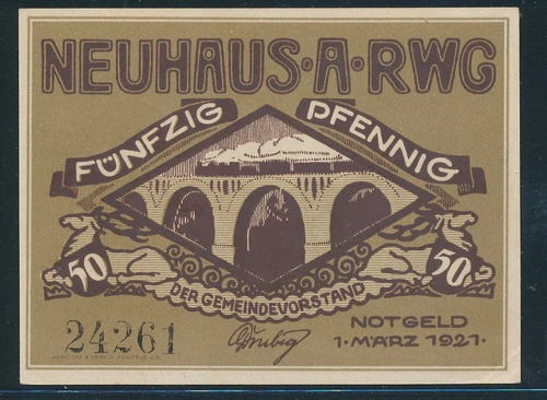 N005) Emergency money 50PF Neuhaus a.RWG 1 March 1921