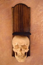 Classic Skull Wall Sconce Style II on Wood Frame, Halloween Prop, NEW