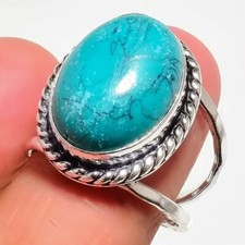 Turquoise Gemstone Handmade 925 Sterling Silver Jewelry Ring Size 8.5 US 