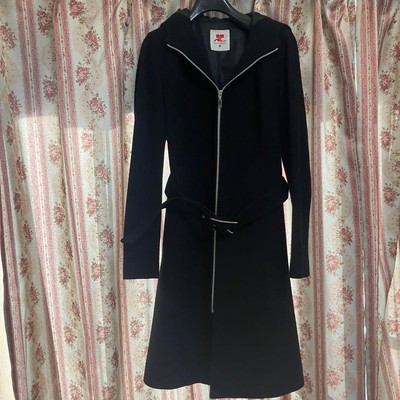 Courreges 21 Slim A-Line Hooded Coat Jacket Black Wool Size 40 USA XS/S USED
