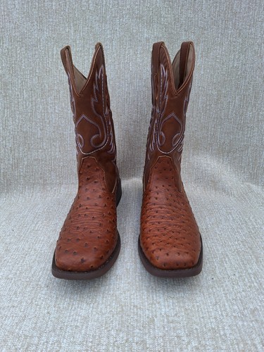 Roper Bumps Mens FAUX Leather Ostrich Western Boots SZ 12 Cowboy Brown Square - Picture 2 of 9