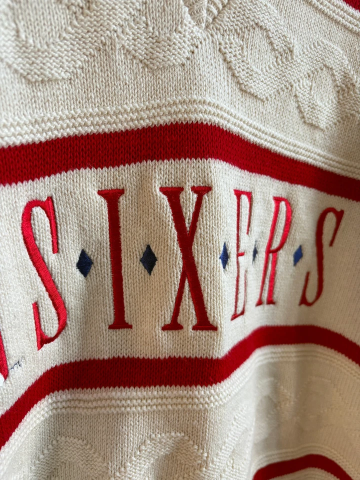 Suéter tejido con cable de nuez moscada vintage Philadelphia 76ers Sixers NBA-Hombre L, se adapta a XL Foto 2 de 4