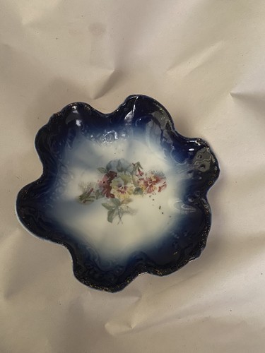 Plato antiguo de porcelana azul Flow - Imagen 2 de 6