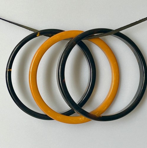 3 Vintage Faux Tortoise Shell Bangle Bracelet and Bakelite Marblette Spacer MCM - Picture 3 of 5