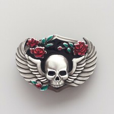 Vintage Western Flowers Wings Emo Skull Belt Buckle