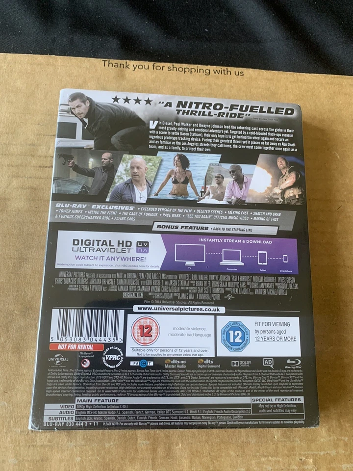 FAST & FURIOUS 7 LIMITED EDITION STEELBOOK BLU RAY NEW & SEALED - Image 2 of 4