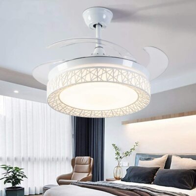 42'' Modern Ceiling Fan Light Retractable Blades 3 Color LED Chandelier w/Remote