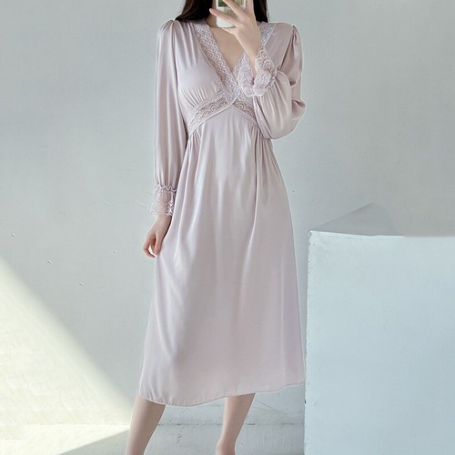 Lo último Mujeres Empalme Satén Imitación Seda Vestido Camisón Dulce Princesa Manga Larga - Imagen 1 de 11