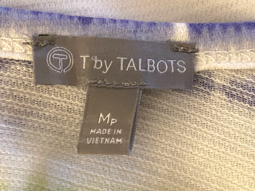 T by Talbots Womens Sz Mp Knit Top 3/4 Sleeve White/Multi Abstract Strip Cotton - Picture 9 of 11