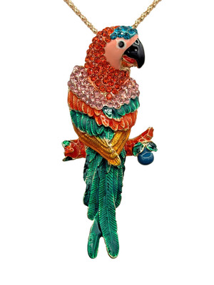 Betsey Johnson Tropical Parrot Necklace Brooch Stunning Multicolor Sharp Detail
