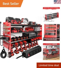 Durable Wall-Mounted Tool Organizer with Charging Station & 8 Drill Holders