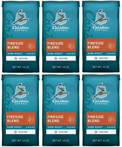 Caribou Coffee Fireside Blend Ground Coffee Dark Roast 6 Bags x 12 oz, DEC/2026