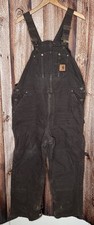 Carhartt Quilt Lined Duck Bib Overalls Mens 42x38 Dark Brown Double Knee R27-DKB