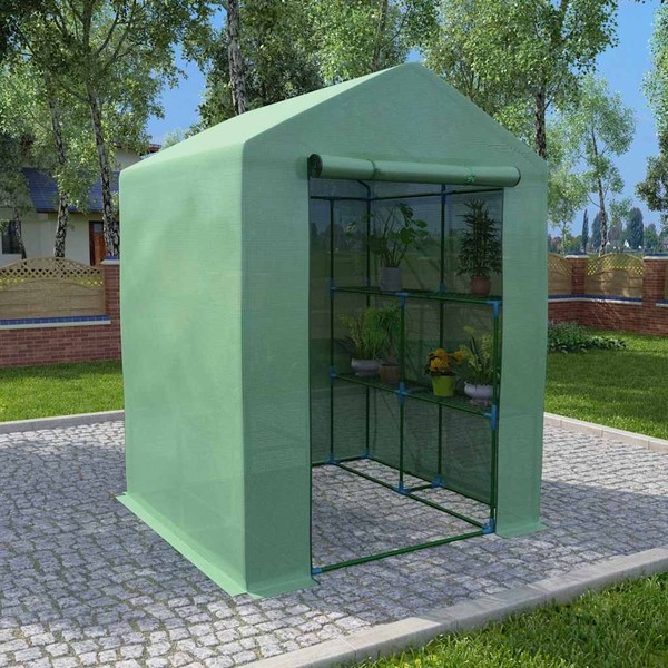 GewäChshaus Mit Regalen Stahl Pflanzenhaus Tomatenhaus Treibhaus Garten Vidaxl-image