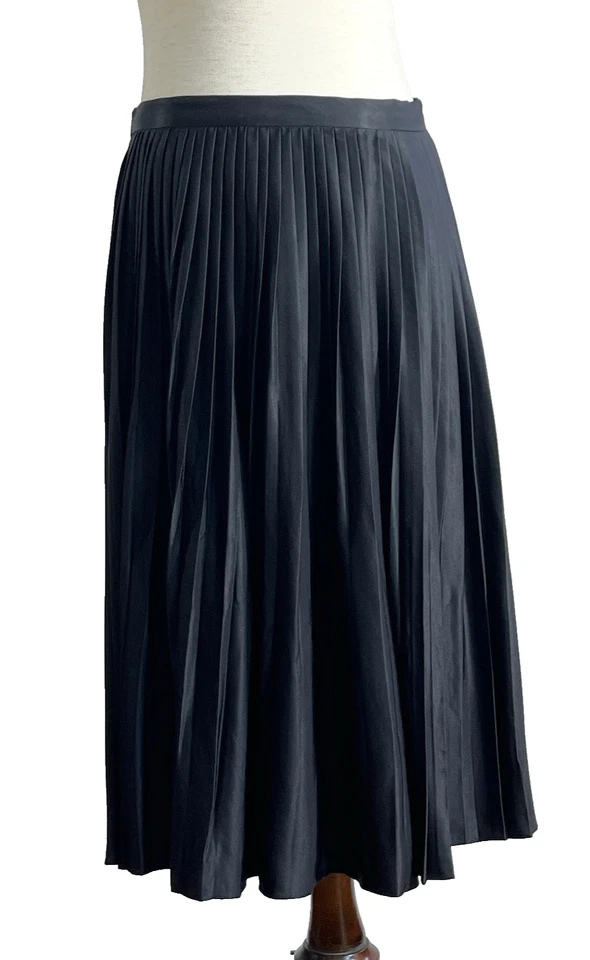 Falda Plisada Lona by Lands End Negra US 4 Cintura Alta Acordeón Brillante Foto 4 de 4